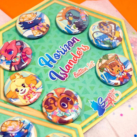 Horizon Islanders - Animal Crossing Button Set of Seven Adorable 1 inch Buttons